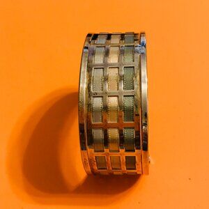 BLUE AND SILVER TONE CUFF BRACELET ADJUSTBLE FIT 7" WRIST
